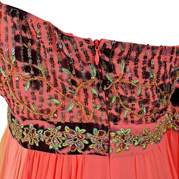 RARE Free People Limited Edition Nicole's Holiday Coral Sequin Silk Dress - Picture 4 of 11